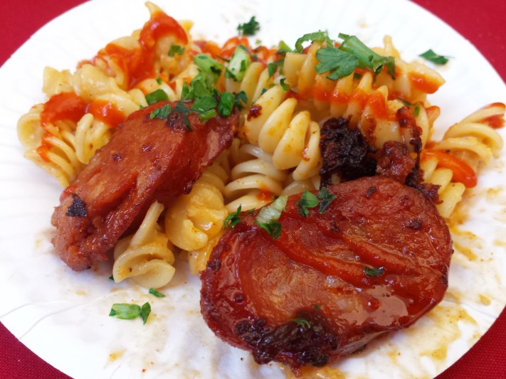 Crawfish mac 'n cheese with house smoked Andouille sausage by Little Jewel of New Orleans